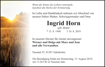 Traueranzeige von Ingrid Horn von Rothenburg