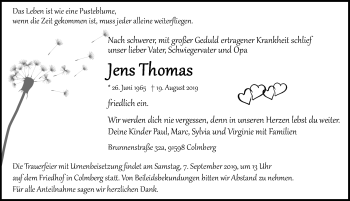 Traueranzeige von Jens Thomas von Neustadt/ Scheinfeld/ Uffenheim