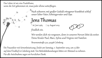 Traueranzeige von Jens Thomas von Ansbach