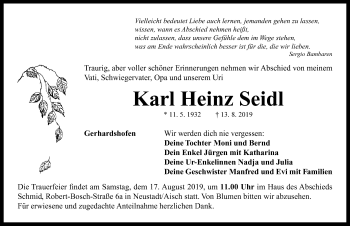 Traueranzeige von Karl Heinz Seidl von Neustadt/ Scheinfeld/ Uffenheim