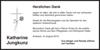 Traueranzeige von Katharine Jungkunz von Ansbach