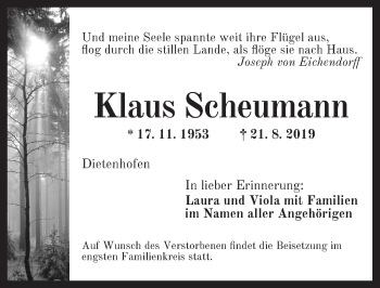 Traueranzeige von Klaus Scheumann von Ansbach