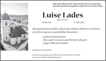 Traueranzeige von Luise Lades von Ansbach