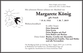 Traueranzeige von Margarete König von Ansbach