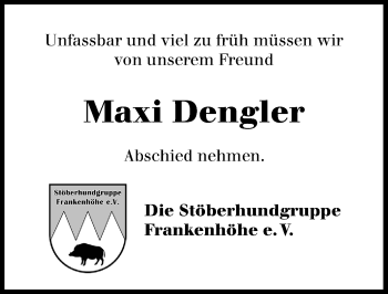 Traueranzeige von Maxi Dengler von Ansbach