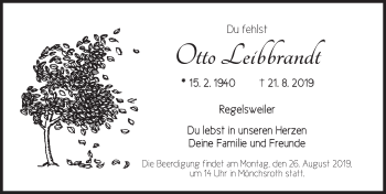 Traueranzeige von Otto Leibbrandt von Dinkelsbühl/ Feuchtwangen