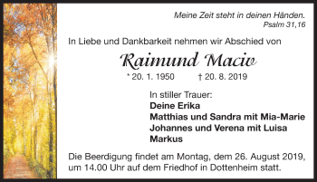 Traueranzeige von Raimund Maciv von Neustadt/ Scheinfeld/ Uffenheim