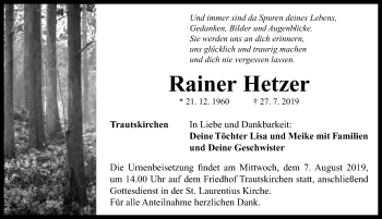 Traueranzeige von Rainer Hetzer von Neustadt/ Scheinfeld/ Uffenheim