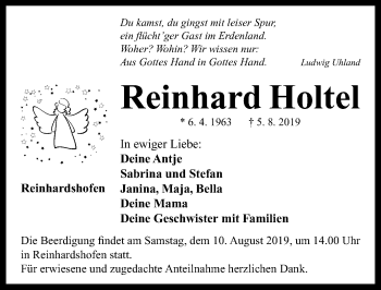 Traueranzeige von Reinhard Holtel von Neustadt/ Scheinfeld/ Uffenheim