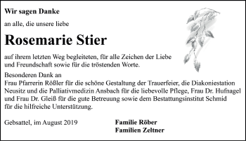Traueranzeige von Rosemarie Stier von Rothenburg