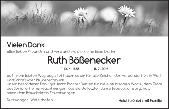 Traueranzeige von Ruth Bößenecker von Dinkelsbühl/ Feuchtwangen