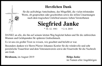 Traueranzeige von Siegfried Janke von Neustadt/ Scheinfeld/ Uffenheim