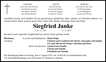 Traueranzeige von Siegfried Janke von Neustadt/ Scheinfeld/ Uffenheim