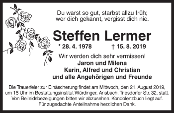 Traueranzeige von Steffen Lermer von Ansbach