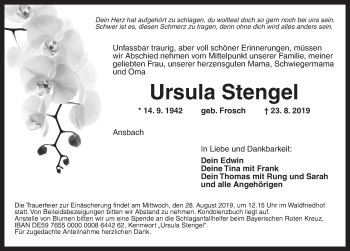 Traueranzeige von Ursula Stengel von Ansbach