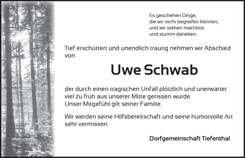  Traueranzeige für Uwe Schwab vom 01.08.2019 aus Ansbach
