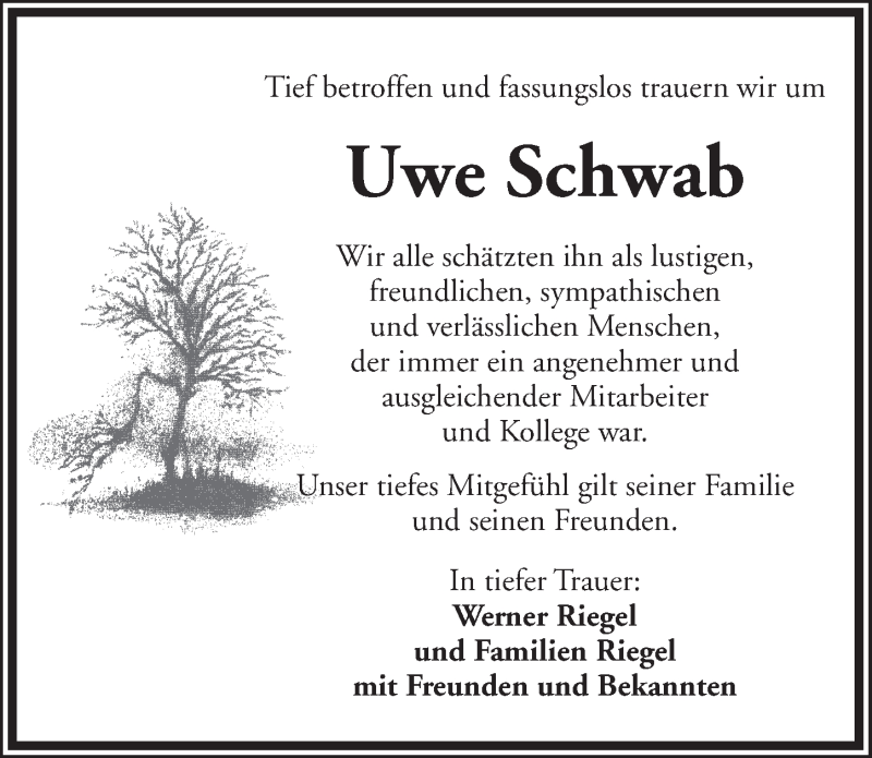  Traueranzeige für Uwe Schwab vom 31.07.2019 aus Ansbach