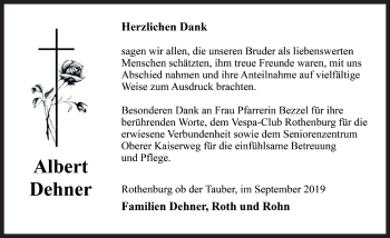 Traueranzeige von Albert Dehner von Rothenburg