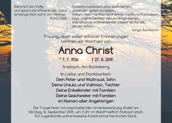Traueranzeige von Anna Christ von Ansbach