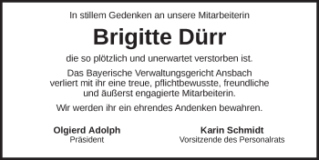Traueranzeige von Brigitte Dürr von Ansbach