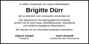 Traueranzeige von Brigitte Dürr von Rothenburg
