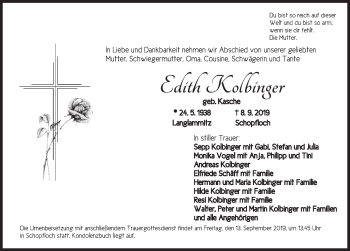 Traueranzeige von Edith Kolbinger von Dinkelsbühl/ Feuchtwangen