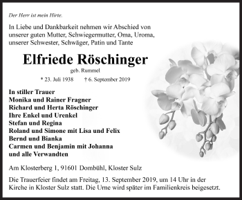 Traueranzeige von Elfriede Röschinger von Rothenburg