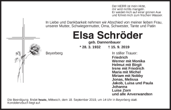 Traueranzeige von Elsa Schröder von Dinkelsbühl/ Feuchtwangen