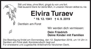 Traueranzeige von Elvira Turaev von Ansbach