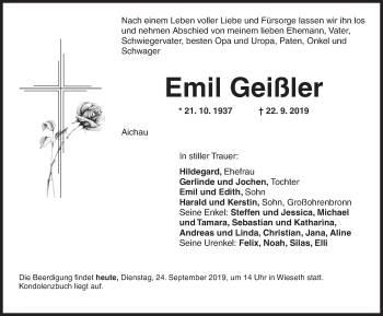 Traueranzeige von Emil Geißler von Dinkelsbühl/ Feuchtwangen