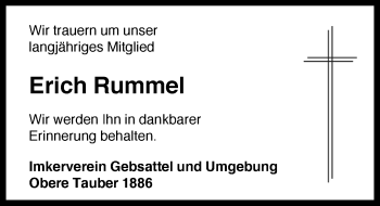 Traueranzeige von Erich Rummel von Rothenburg