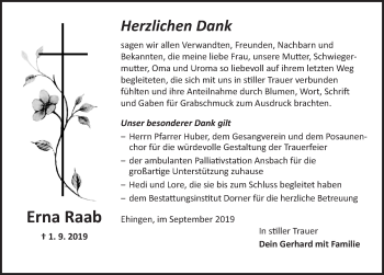 Traueranzeige von Erna Raab von Dinkelsbühl/ Feuchtwangen