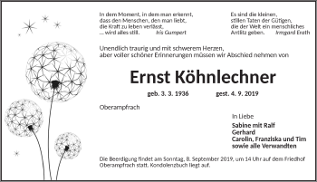 Traueranzeige von Ernst Köhnlechner von Dinkelsbühl/ Feuchtwangen