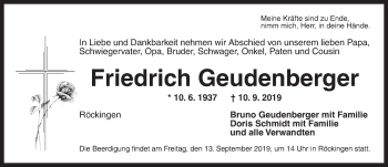 Traueranzeige von Friedrich Geudenberger von Dinkelsbühl/ Feuchtwangen