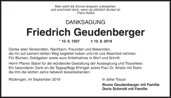 Traueranzeige von Friedrich Geudenberger von Dinkelsbühl/ Feuchtwangen