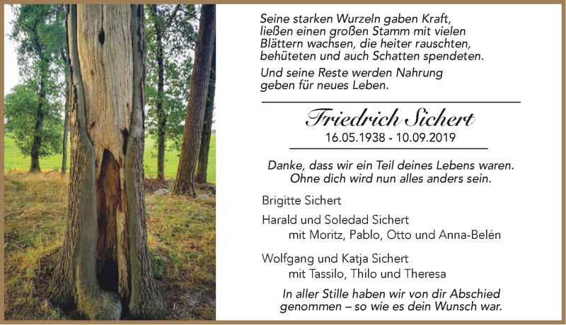  Traueranzeige für Friedrich Sichert vom 28.09.2019 aus Ansbach