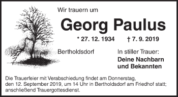 Traueranzeige von Georg Paulus von Ansbach