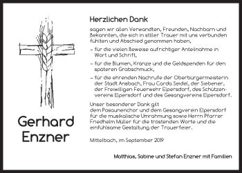 Traueranzeige von Gerhard Enzner von Ansbach