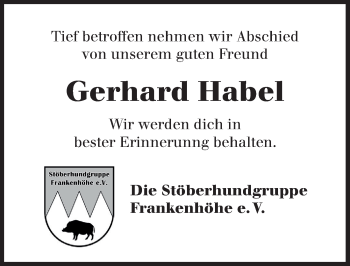 Traueranzeige von Gerhard Habel von Rothenburg