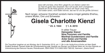 Traueranzeige von Gisela Charlotte Kienzl von Ansbach