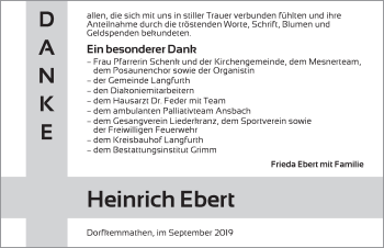 Traueranzeige von Heinrich Ebert von Dinkelsbühl/ Feuchtwangen