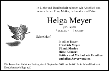 Traueranzeige von Helga Meyer von Dinkelsbühl/ Feuchtwangen