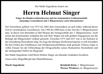 Traueranzeige von Helmut Singer von Neustadt/ Scheinfeld/ Uffenheim