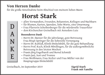 Traueranzeige von Horst Stark von Dinkelsbühl/ Feuchtwangen