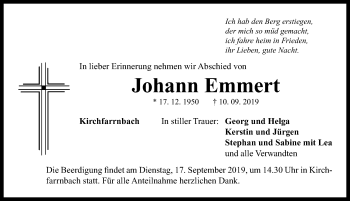 Traueranzeige von Johann Emmert von Neustadt/ Scheinfeld/ Uffenheim