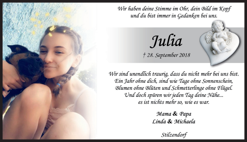  Traueranzeige für Julia Rösch vom 28.09.2019 aus Rothenburg