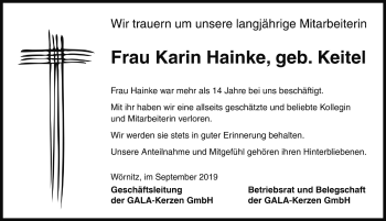 Traueranzeige von Karin Hainke von Rothenburg