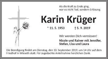 Traueranzeige von Karin Krüger von Dinkelsbühl/ Feuchtwangen