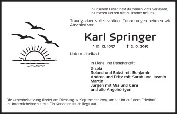 Traueranzeige von Karl Springer von Dinkelsbühl/ Feuchtwangen