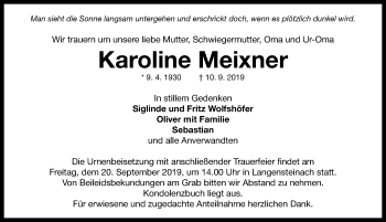 Traueranzeige von Karoline Meixner von Neustadt/ Scheinfeld/ Uffenheim